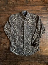 VTG 90 s Chaps Ralph Lauren Men's Brown Long-Sleeve Patterned Button-Up Shirt M