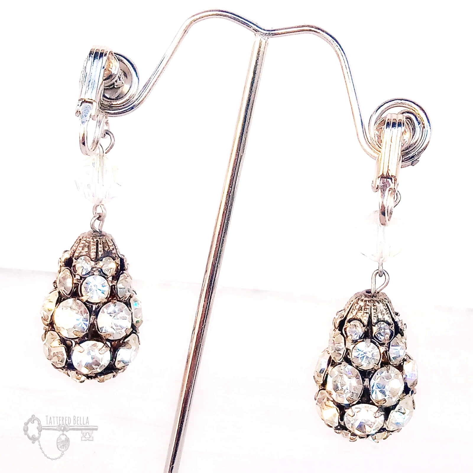 Art Deco Dramatic Rhinestone Dangle Earrings, Bri… - image 2