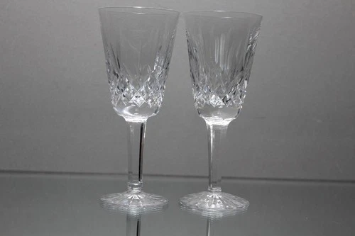 TWO 5 1/8" Vintage WATERFORD Crystal Lismore Stemware signed Sherry Glasses MINT