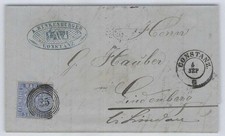Baden Nr. 10 EF Brief mit Nummernstempel 25 + K2 CONSTANZ nach LINDENBERG 769