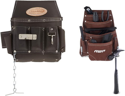 Brown Oil Tanned Leather Electrician's Pouch - Durable Tool Holder