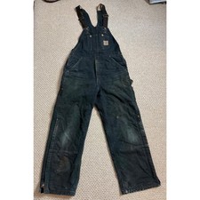 Vintage Carhartt Double Knee Duck Canvas Bib Overalls Faded green Workwear 36x28