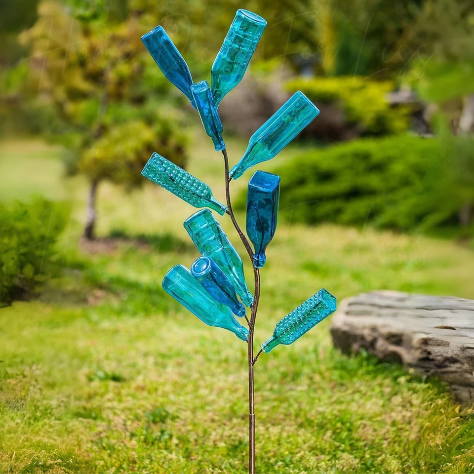 Glass Bottle Tree Garden Stake Wine Bottle Holder Outdoor Yard Art Decor 63"H - Image 3 of 4