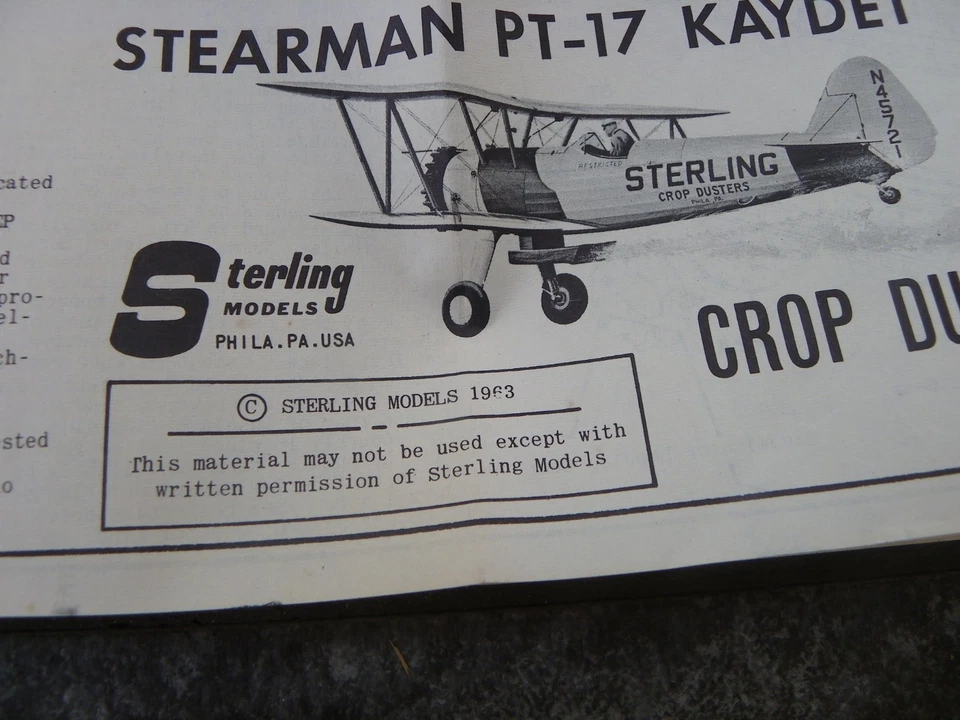 Vtg 1963 Sterling Stearman PT-17 Kaydet Crop Duster Balsa Wood Model Kit - Image 4 of 4