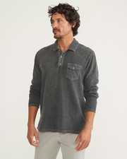 Marine Layer L/XL Shirt Vintage Heavy Slub Polo Gray Long Sleeve Mens NWOT