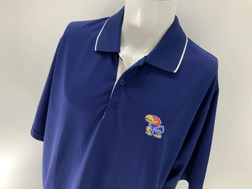 Kansas Jayhawks Antigua Polo Hombres XL Azul Marino Poli Mangas Cortas YGI W5-78 Foto 3 de 4