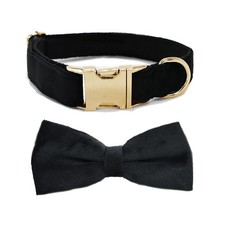 Bowtie Dog Collar Velvet with Detachable Bowtie Metal Buckle Medium Black
