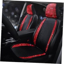 PU Leather Car Seat Cover Bling Rhinestones Front Seat Red 2 Front Seats