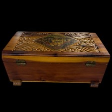Vintage Wood Trinket Jewelry Box w/Decoupage Cottage Scene 10.5" x 6" x 3.5"