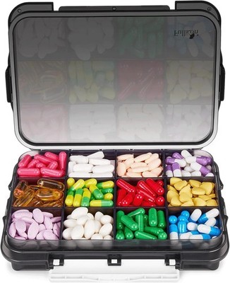 Fullicon 12-Compartment Moisture-Proof Pill Organizer for Vitamins