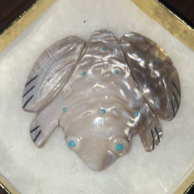 Vintage Carved Mother of Pearl Frog Zuni Fetish Turquoise Onyx A&L Quam 2.5 