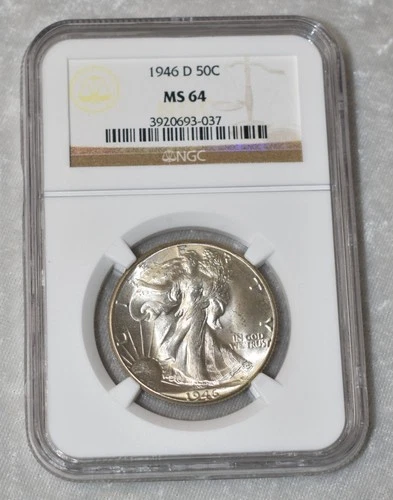 1946 D LIBERTY WALKING 90% SILVER HALF DOLLAR CERTIFIED NGC MS 64 DENVER MINT US