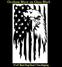 Eagle American Flag Graphic 11" Gloss or Matte Outdoor Black Vinyl Decal Vehicle