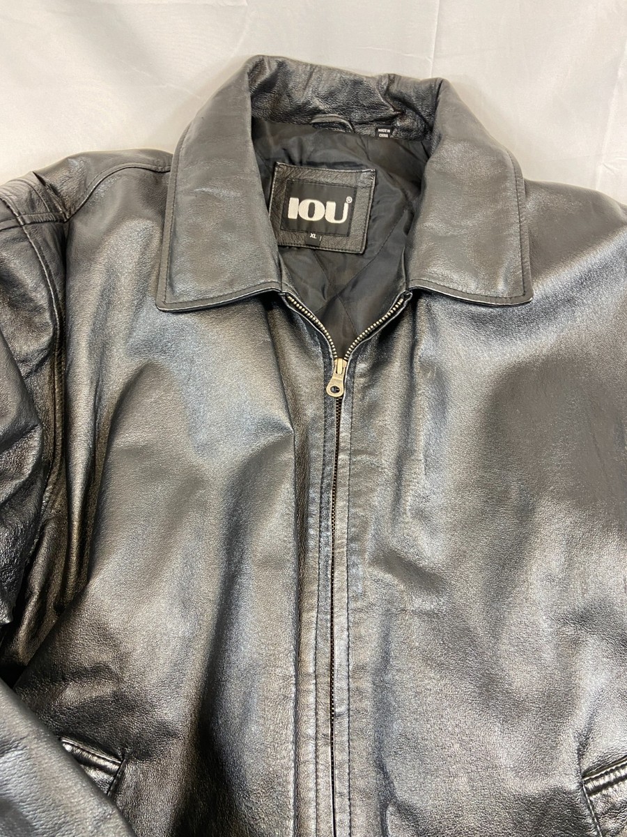 Vintage IOU Leather Jacket XL Black Genuine Leather Interior