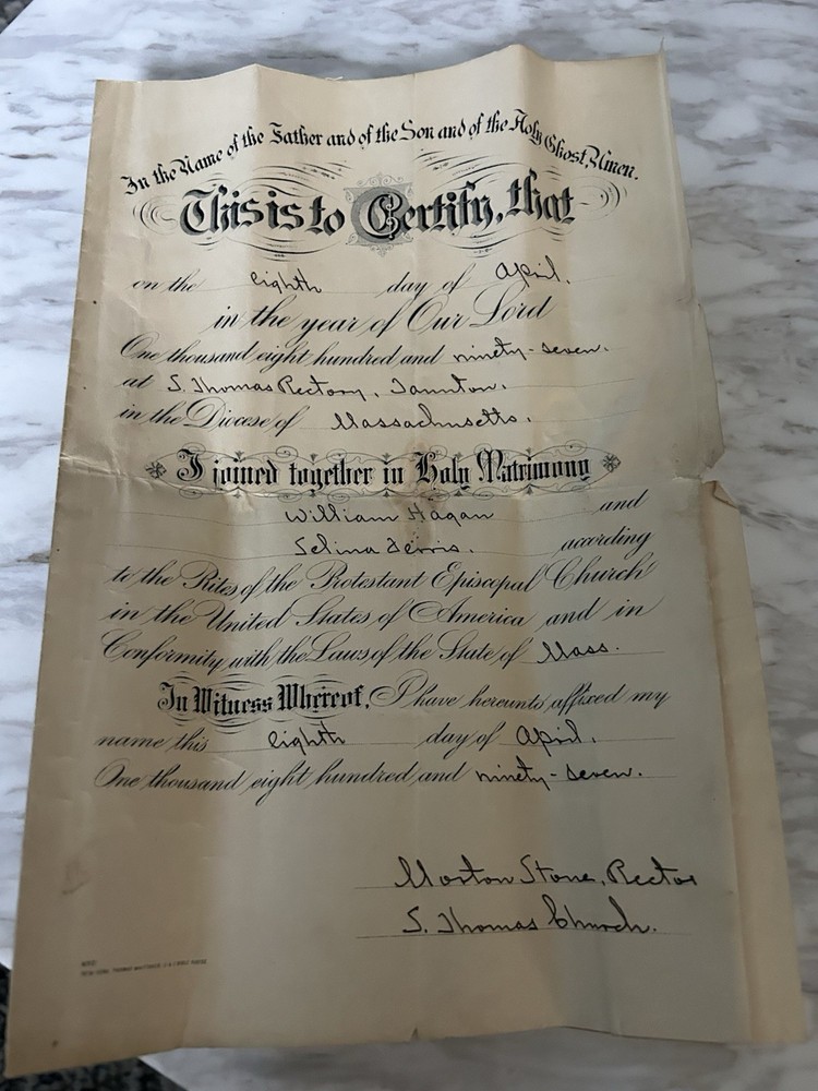 MASSACHUSETTS 1897 Marriage Certificate &  1903 Certificate Of Divorce