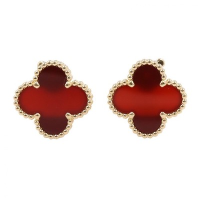 VAN CLEEF & ARPELS Vintage Alhambra Karneol Ohrringe 18KYG Gebraucht Damen