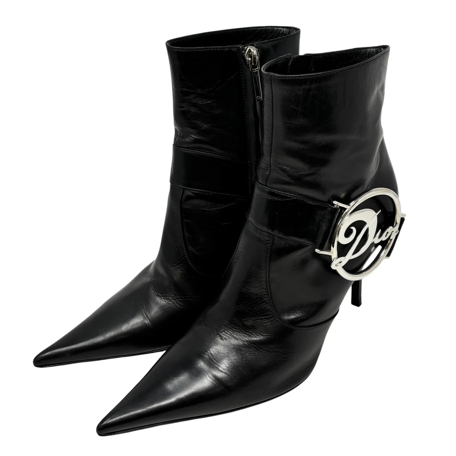 Bottes mi mollet logo vintage Dior #37,5 ceinture talon haut cuir noir argenté