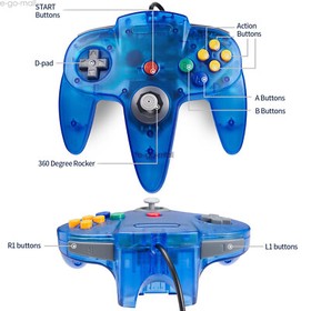 Classic N64 Wired Controller Joystick Remote for Nintendo N64 System Clear Blue