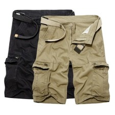 Men Cotton Chino Shorts Khakis Cargo Combat Half Pant Pockets Zip Fly Midi Solid