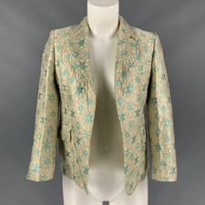 Marni Size 4 Turquoise Gold Acetate Blend Floral Jacket