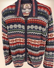 VTG Tiara International Full Zip Cardigan Sweater Patterned Snowflake Multicolor