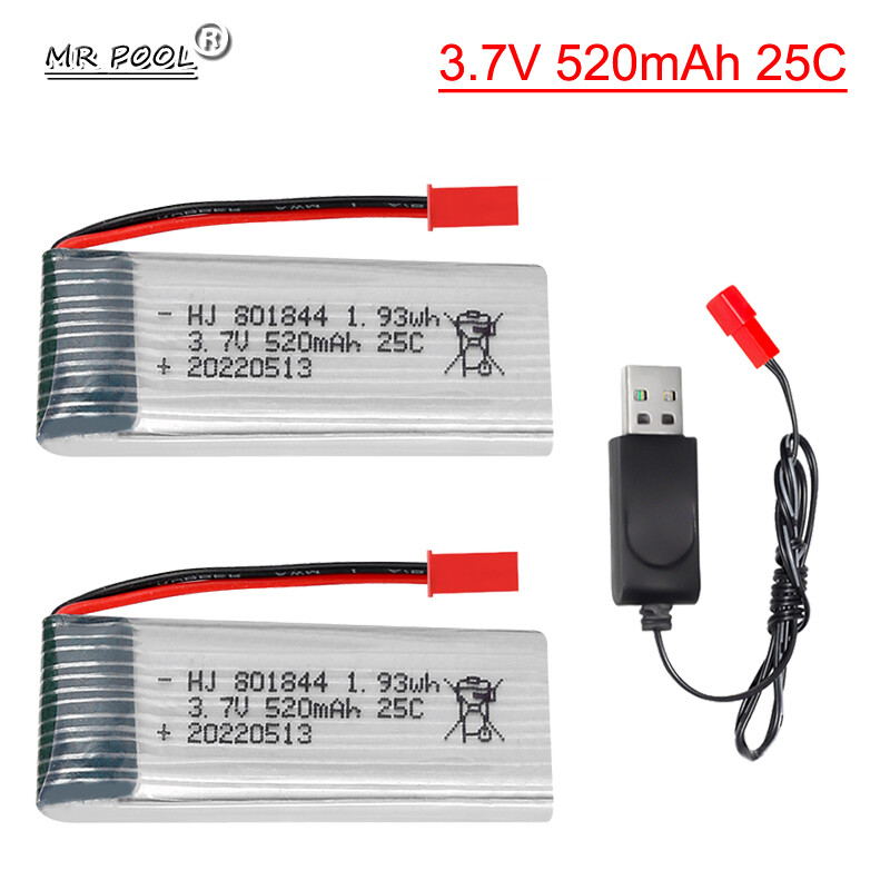 2Pack 3.7V 520mAh 25C Lipo Battery and charger for Hubsan H107P RC Camera Drone-image