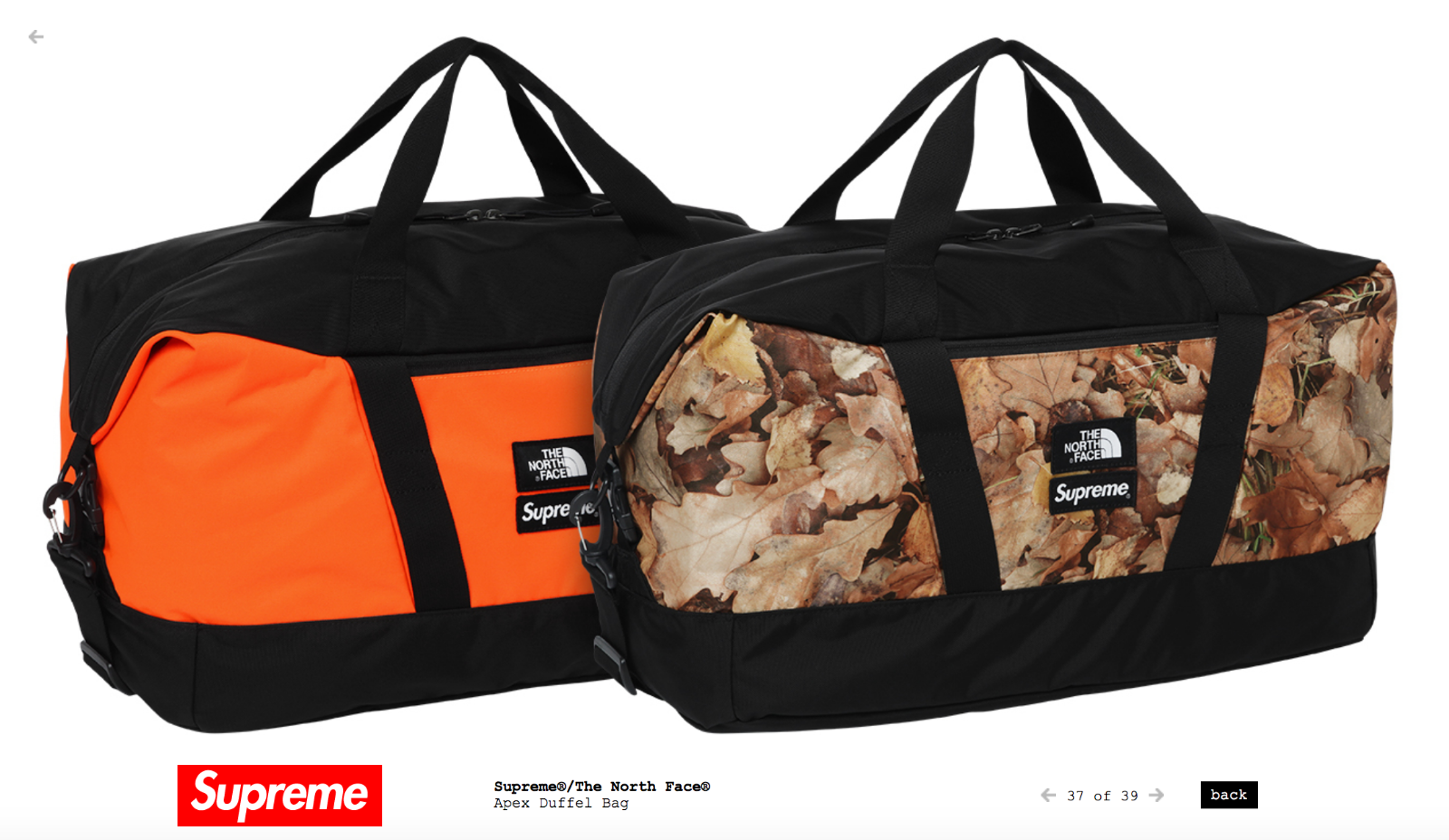 SUPREME THE NORTH FACE APEX DUFFLE BAG LEAVES TNF BOX LOGO NEW 100 ...