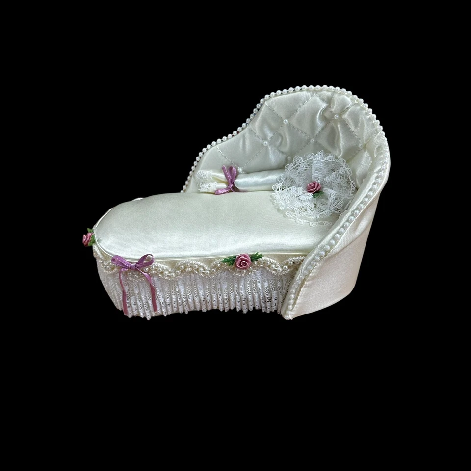 Vintage Artisan Dollhouse Miniature Chaise Lounge Bridal White Ornate Sofa OOAK - Image 2 of 4