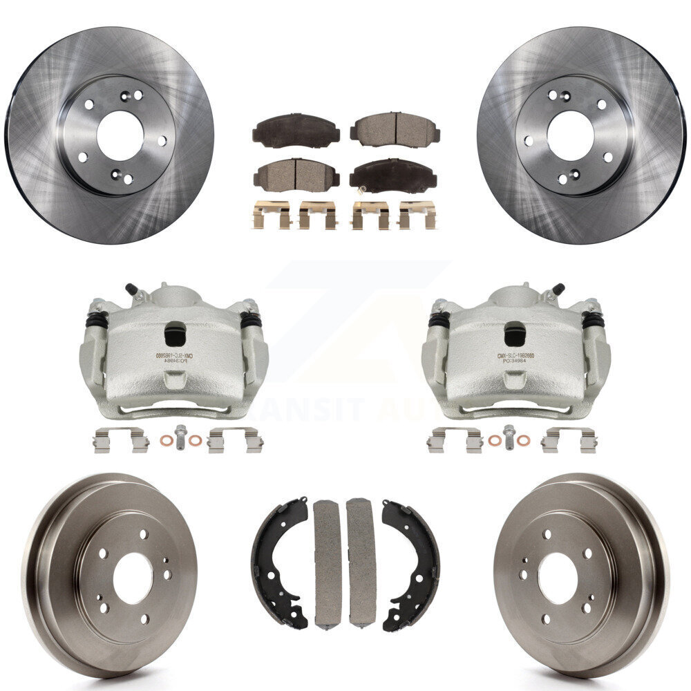 Front Rear Brake Caliper Rotor Drum Semi-Metallic Pad Kit 8Pc Honda Accord