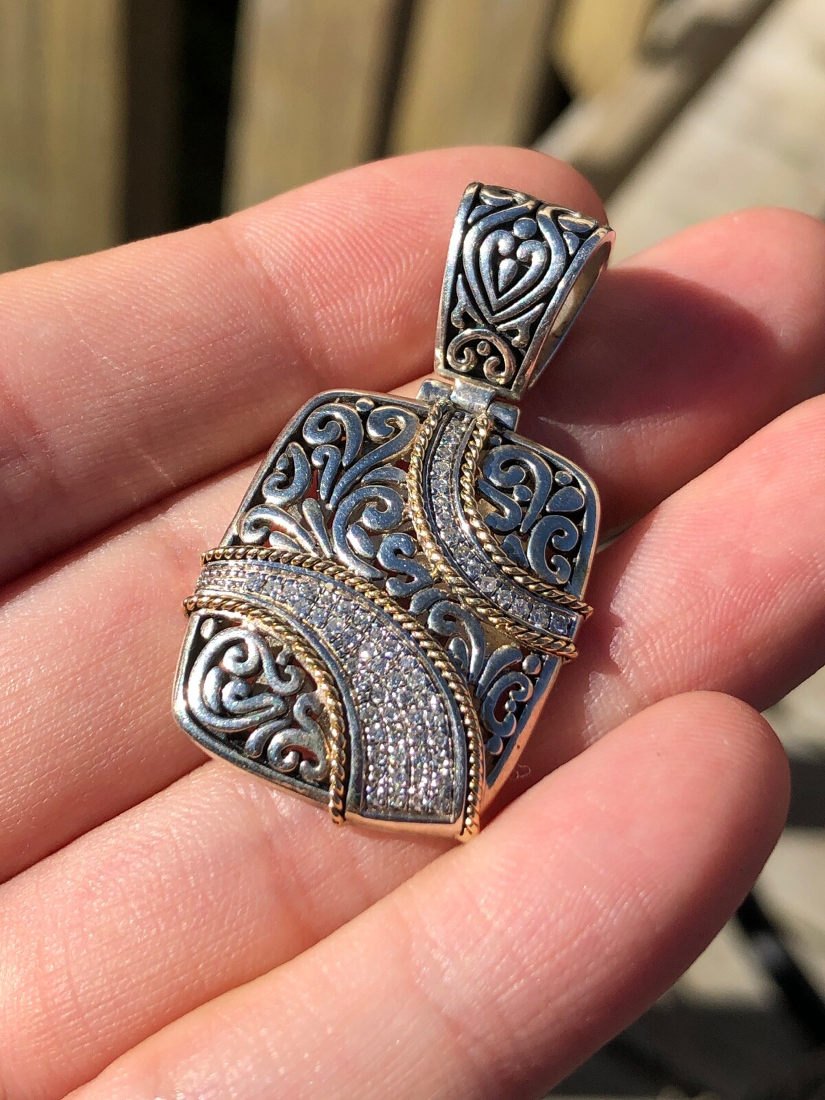 Effy Diamond Rectangular Pendant Sterling Silver … - image 3