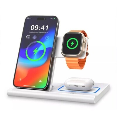 EXW Fast Wireless charger 3 in 1 hys03 apple products watch iPhone airpods white