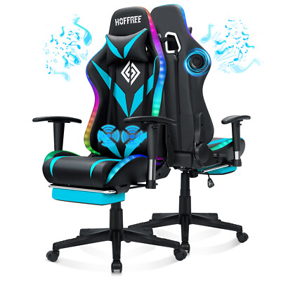 Hoffree RGB LED Massage Gaming Chair W Speakers bluetooth