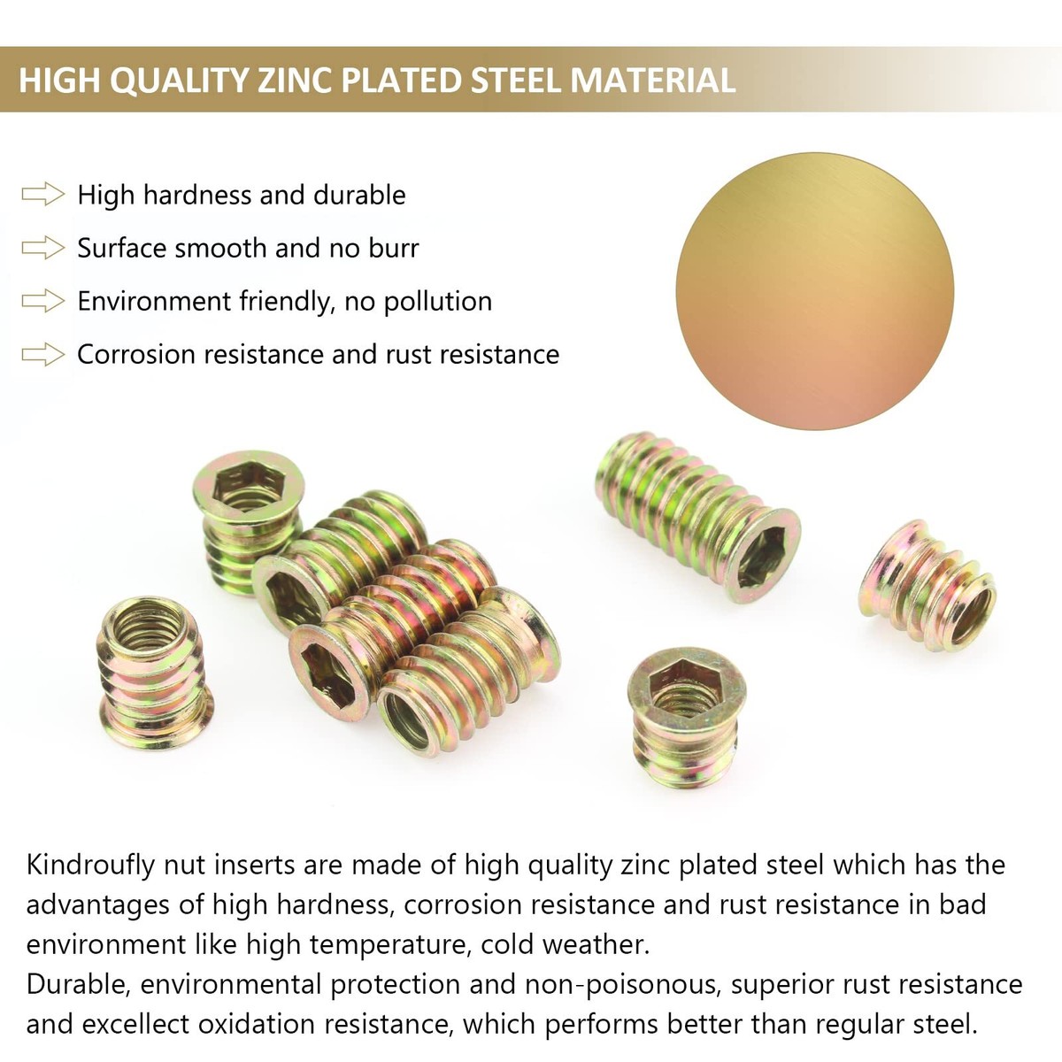 JINRUISI Threaded Inserts 5/16-18 X 20mm - 100 Pack Steel Inserts For Wood Furniture, Hex Flush Design - View #9