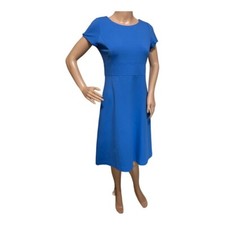 Ann Taylor LOFT Petites Dress Size 4p Blue Fit & Flair Ponte Stretch Knit Career