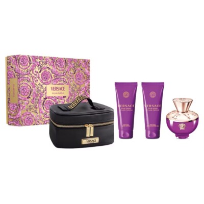 Versace Dylan Purple 4pc 3.4oz EDP  + 3.4oz Shower Gel + 3.4oz Body Lotion + Bag