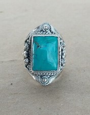 Vintage Sterling Silver 925 Filigree Turquoise Ring Size 7.75