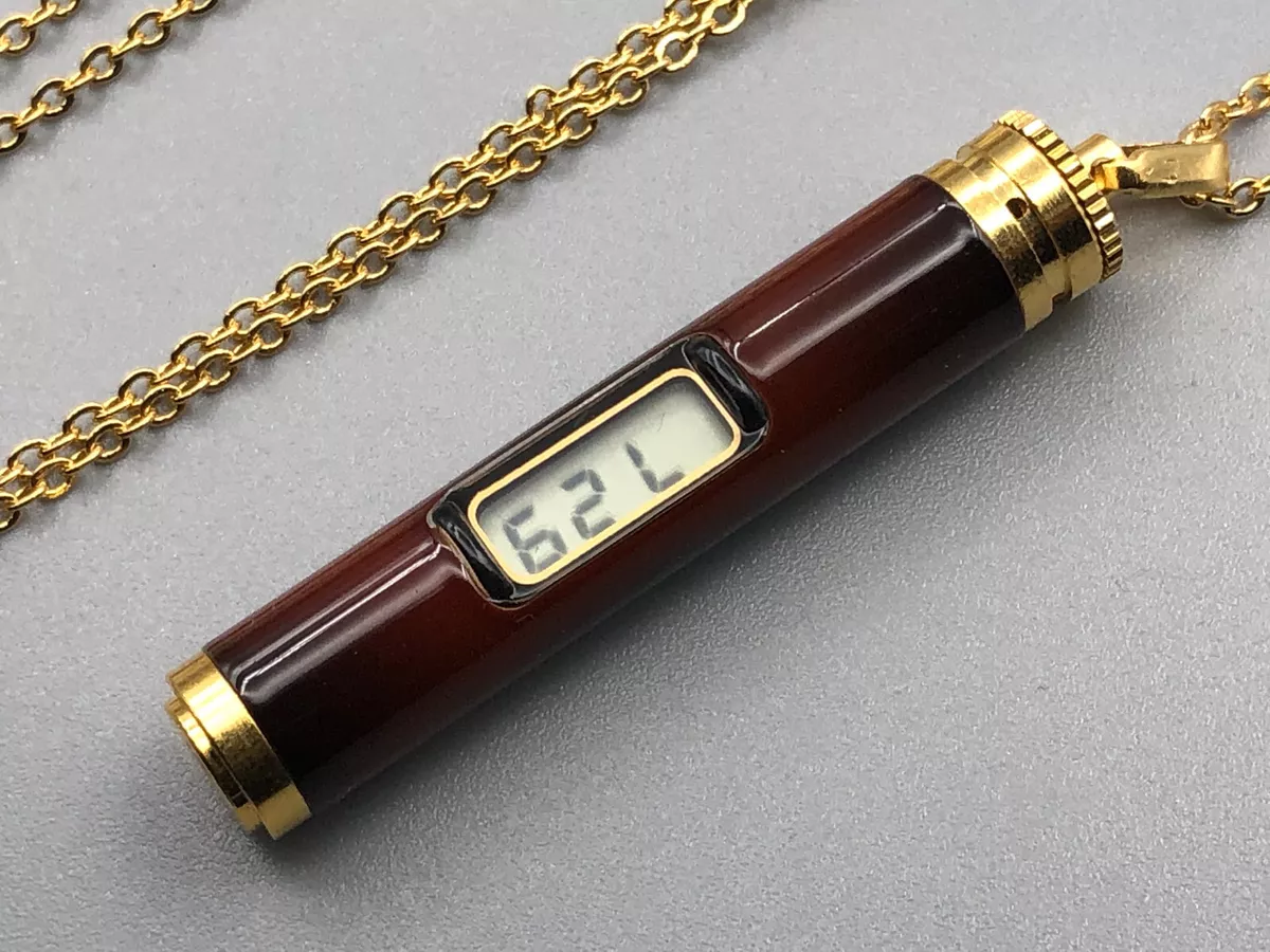 VINTAGE 70s 80s NOS CHIC LCD DIGITAL QUARTZ TORTOISE NECKLACE