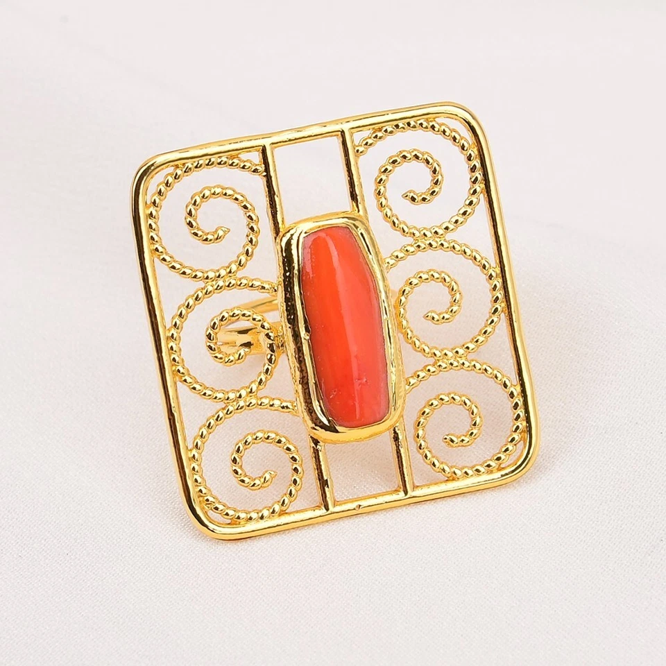 Anillos de mariposa cuadrados grandes enchapados en oro pepita de coral naranja natural de 40 mm Foto 4 de 4