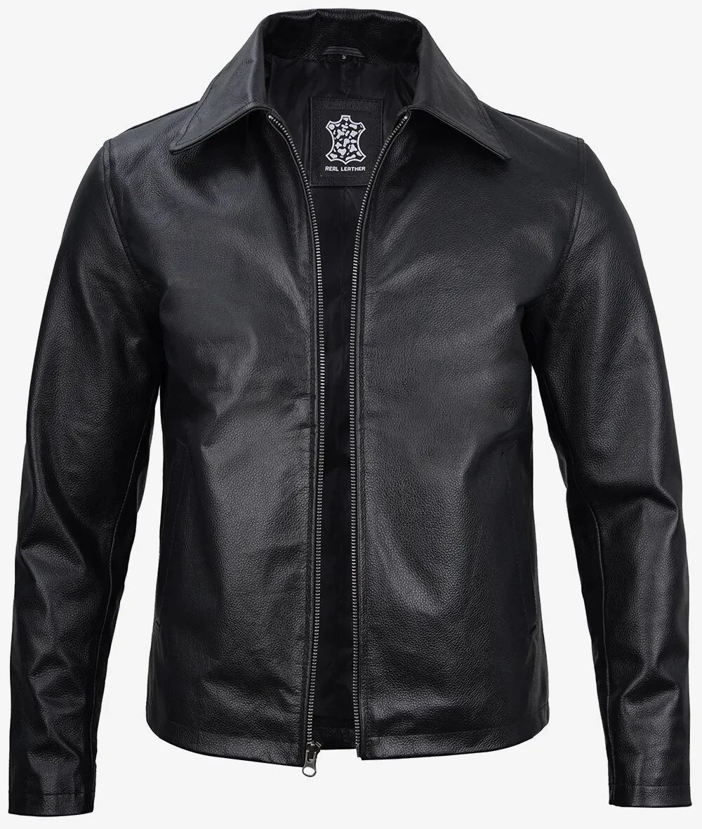 Men's New Stylish Bomber Trucker Moto Biker Real Cowhide Black Leather Jacket