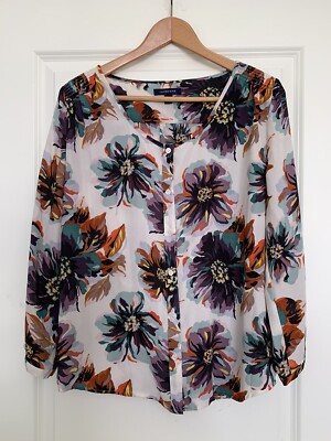 Lands End Blouse Top Button Up Daisy Floral Colorful Size 10