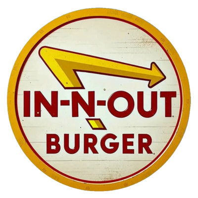 IN N OUT BURGER LOGO SIGN 8'' ROUND RESTAURANT FAST FOOD BEST MANCAVE RETRO ART