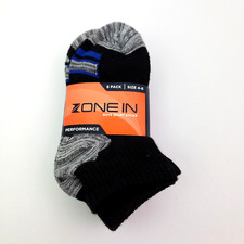 Zone In Performance Boys Size 4-6 Black Gray Sport Socks 6 Pack