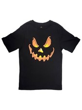 Boys Black  Orange Jack-O-Lantern Halloween Short Sleeved Tee T-Shirt