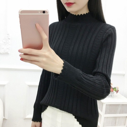 Damen Fit Rollkragenpullover Pullover Tops thermisch warm schmal Vlies gefüttert Winter - Bild 23 von 26