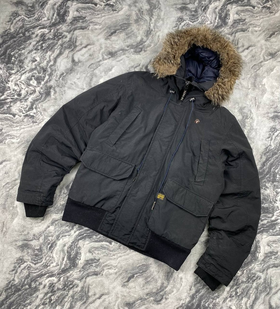 G-STAR RAW グランジ y2k フード付き ミリタリージャケット G Star Raw Mountain Bomber Jacket With Faux Fur Hood Men Size L