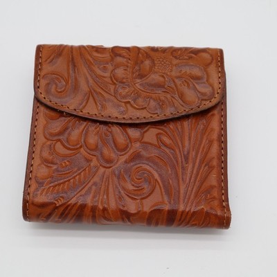 Patricia Nash Reiti Women Bi-Fold Wallet Brown Cognac Burnished Tooled Leather