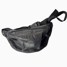VTG Black Leather Fanny Pack Waist Bag Bum Bag Pouch Belt Bag Hook and Loop