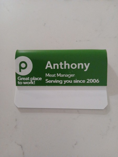 Insignia de clip de etiqueta de nombre de administrador de carne de tiendas de supermercados Publix verde de colección