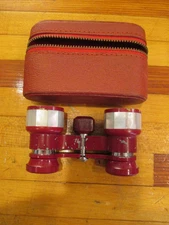 Vintage MANON 3X Mini Red Opera Glasses with Case Japan