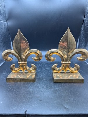 Vtg Brass Fleur De Lis Book Ends Set of 2